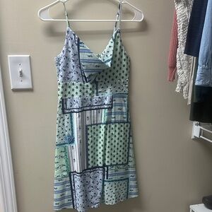 LOFT Blue and Green Patchwork Midi Dress